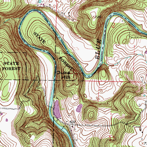 Topographic Map of Duke Hill, IN