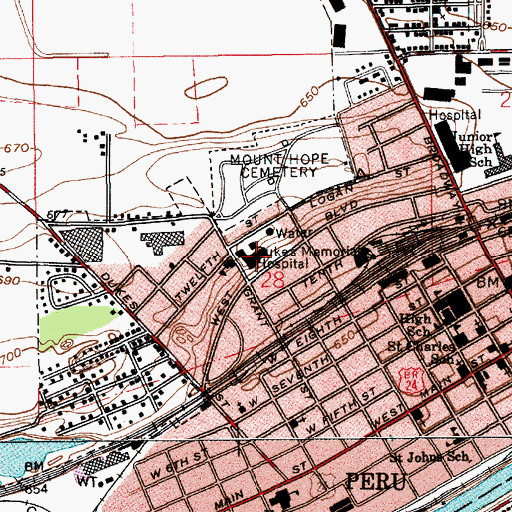 Topographic Map of Dukes Memorial Hospital, IN