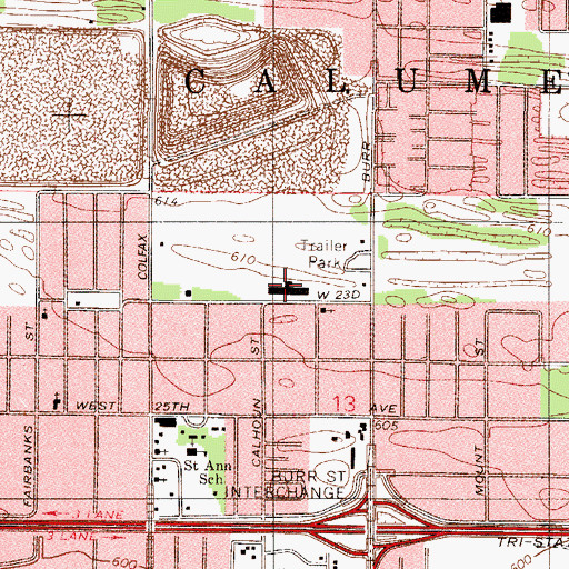 Topographic Map of Dulles School, IN