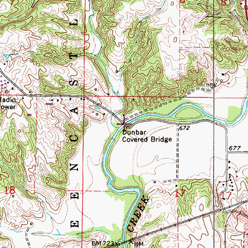 Topographic Map of Dunbar Covered Bridge, IN