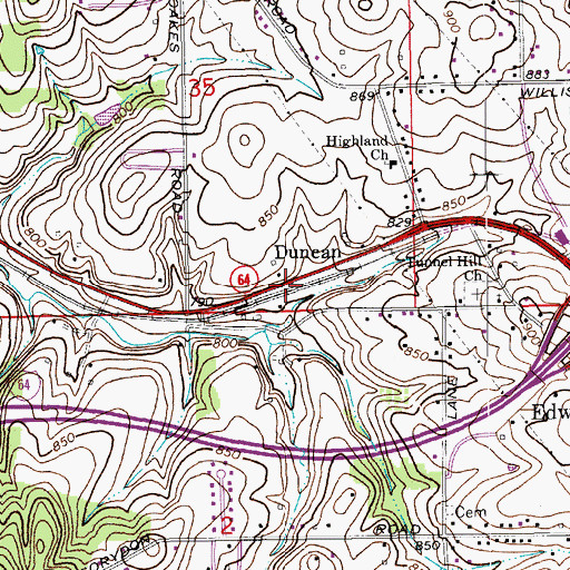 Topographic Map of Duncan, IN