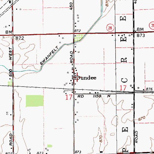Topographic Map of Dundee, IN
