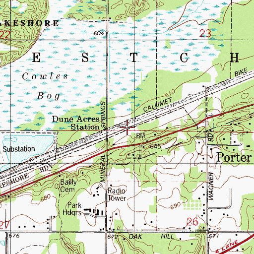 Topographic Map of Dune Acres Station, IN