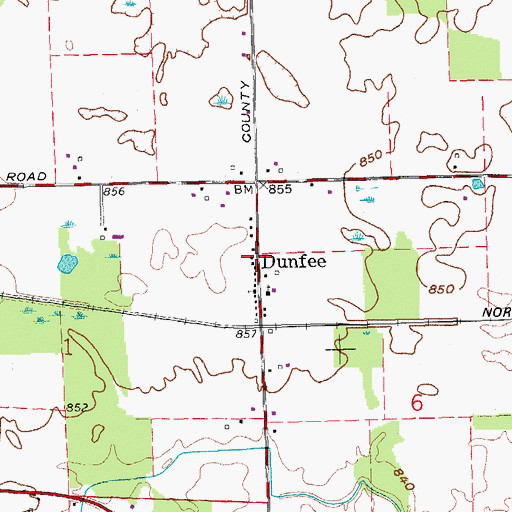 Topographic Map of Dunfee, IN