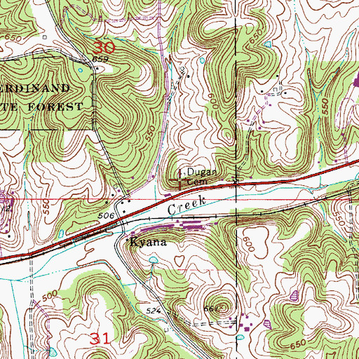 Topographic Map of Dungan Cemetery, IN