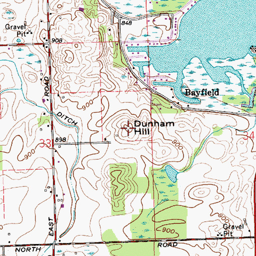 Topographic Map of Dunham Hill, IN