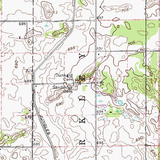 Topographic Map of Dunkard Cemetery, IN