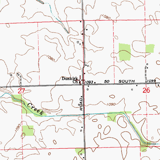 Topographic Map of Dunkirk Church, IN