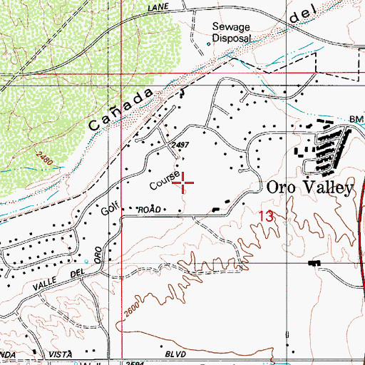 Topographic Map of Oro Valley Country Club Golf Course, AZ