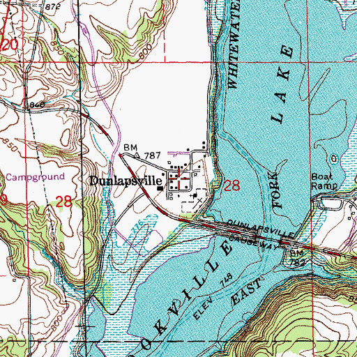 Topographic Map of Dunlapsville, IN
