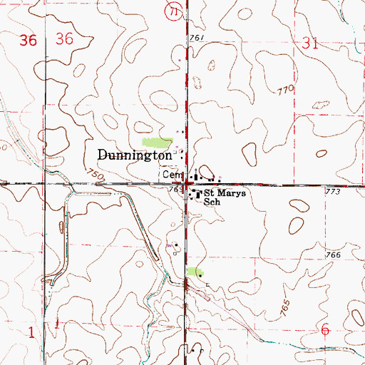 Topographic Map of Dunnington, IN