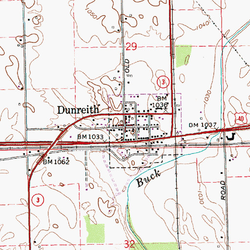Topographic Map of Dunreith, IN
