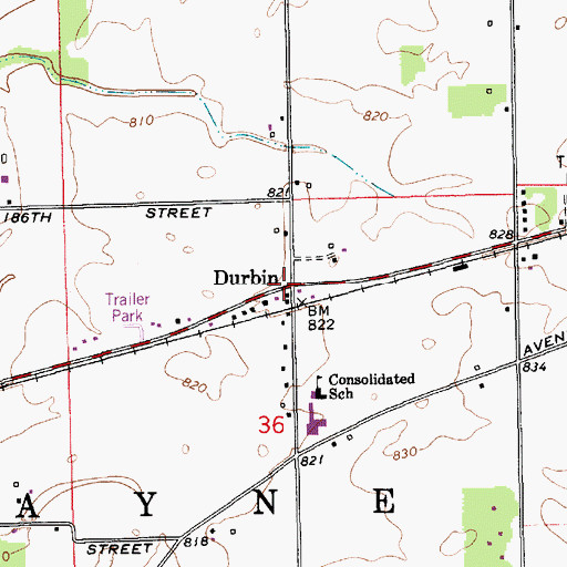 Topographic Map of Durbin, IN
