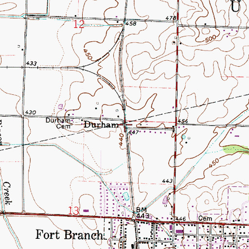 Topographic Map of Durham, IN