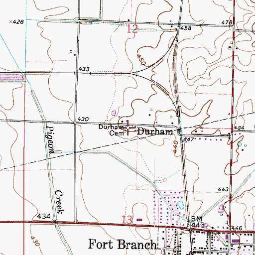 Topographic Map of Durham Cemetery, IN