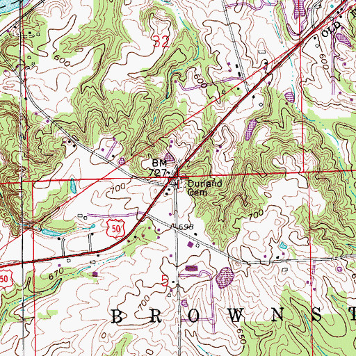 Topographic Map of Durland Cemetery, IN