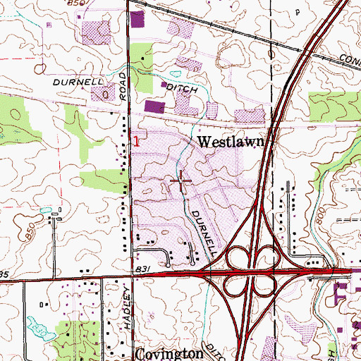Topographic Map of Durnell Ditch, IN