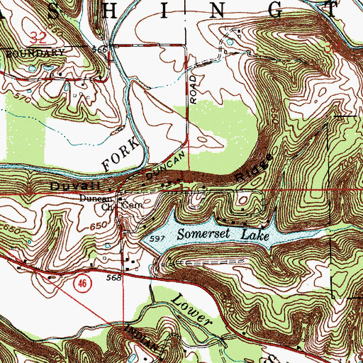 Topographic Map of Duvall Ridge, IN
