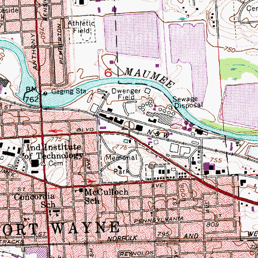 Topographic Map of Dwenger Field, IN