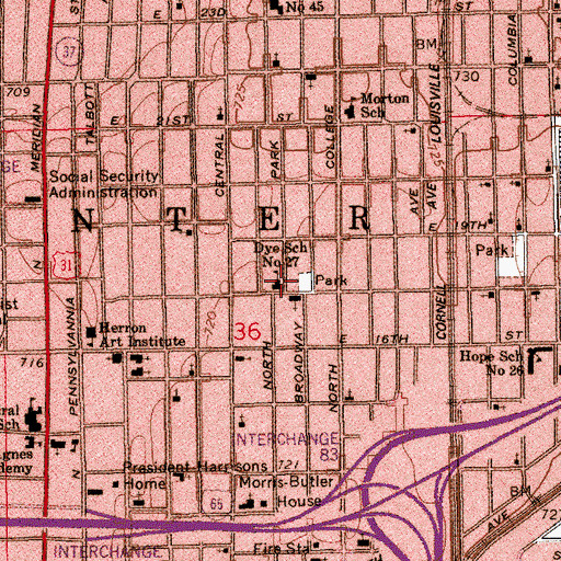 Topographic Map of Charity Dye Elementary School, IN