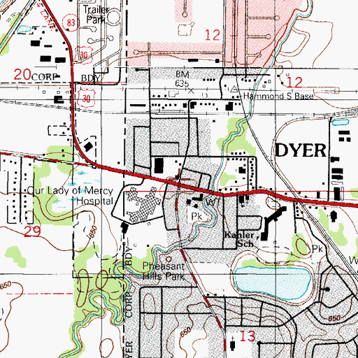 Topographic Map of Dyer, IN