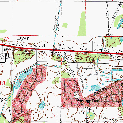 Topographic Map of Dyer Ditch, IN
