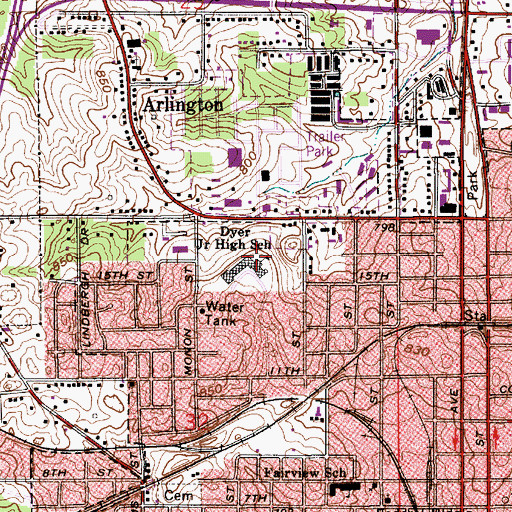 Topographic Map of Dyer Middle School, IN