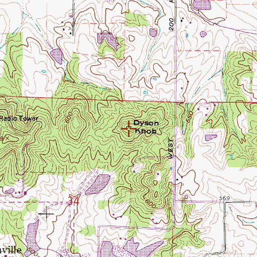 Topographic Map of Dyson Knob, IN
