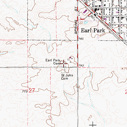 Topographic Map of Earl Park Cemetery, IN