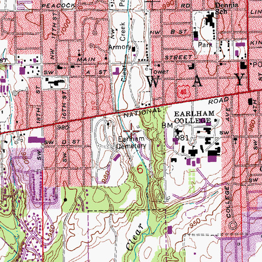 Topographic Map of Earlham Cemetery, IN
