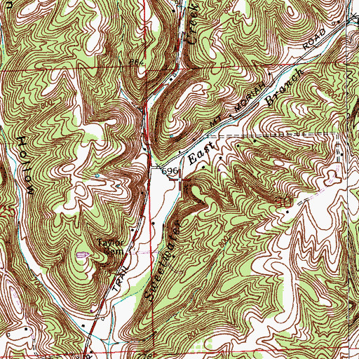 Topographic Map of East Branch Sweetwater Creek, IN