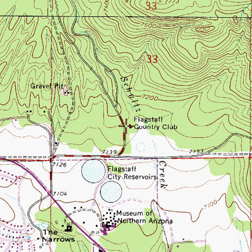 Topographic Map of Flagstaff Country Club, AZ