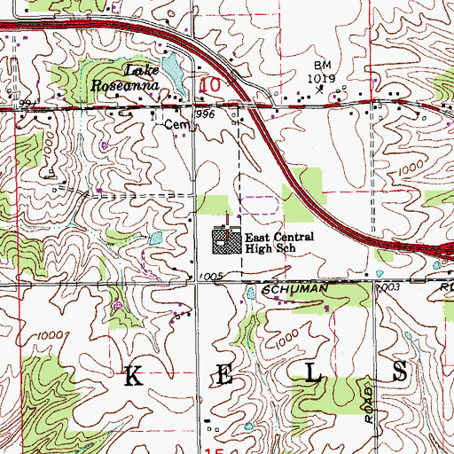 Topographic Map of East Central High School, IN