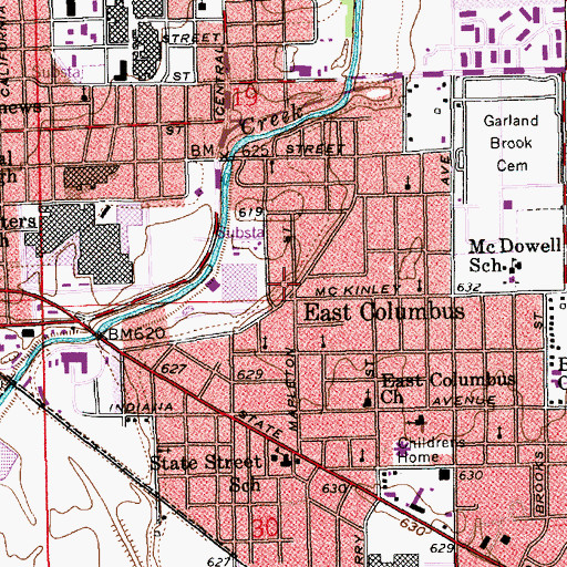 Topographic Map of East Columbus, IN