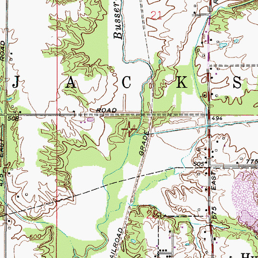 Topographic Map of East Fork Busseron Creek, IN