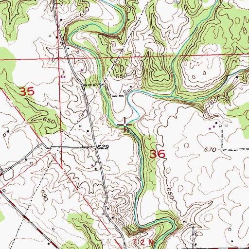 Topographic Map of East Fork Fourteenmile Creek, IN