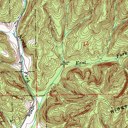 Topographic Map of East Fork Honey Creek, IN