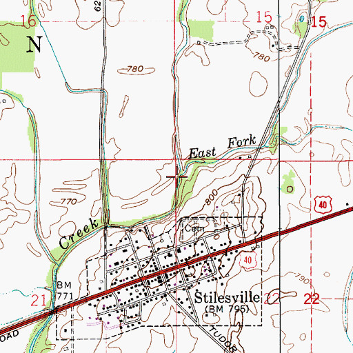 Topographic Map of East Fork Mill Creek, IN