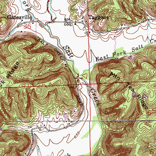 Topographic Map of East Fork Salt Creek, IN
