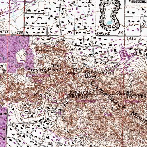 Topographic Map of Echo Canyon Bowl, AZ