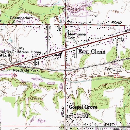 Topographic Map of East Glenn, IN