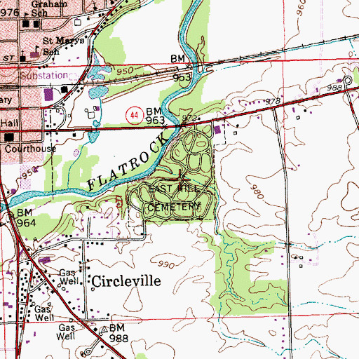 Topographic Map of East Hill Cemetery, IN