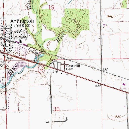 Topographic Map of East Hill Cemetery, IN
