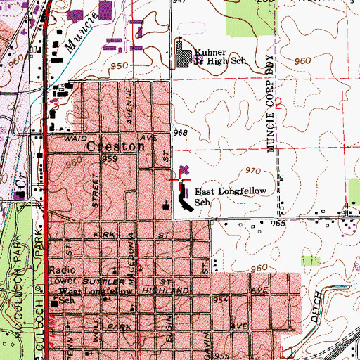 Topographic Map of Longfellow Elementary School, IN