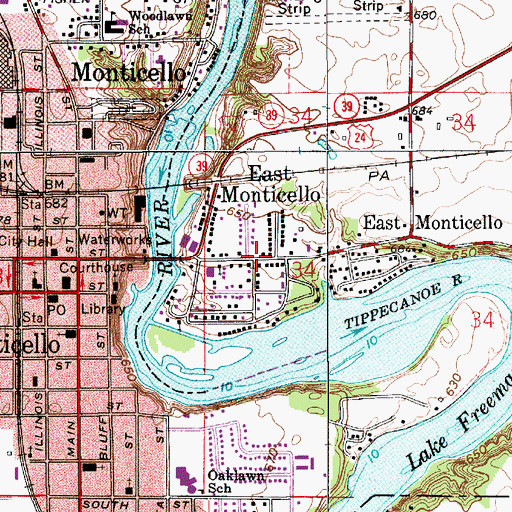 Topographic Map of East Monticello, IN