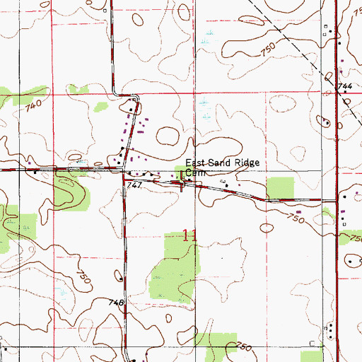 Topographic Map of East Sand Ridge Cemetery, IN