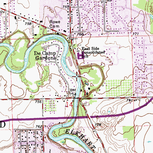 Topographic Map of East Side Consolidated School, IN