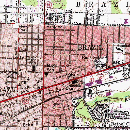 Topographic Map of East Side Elementary School, IN