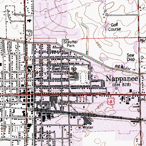 Topographic Map of East Side School, IN