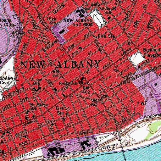 Topographic Map of East Spring Street School, IN